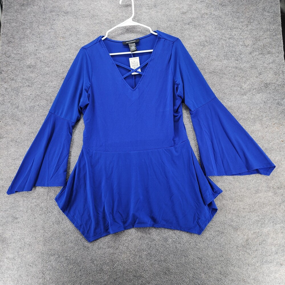 Ashley Stewart Shirt Womens 14/16 Blue 3/4 Sleeve V Neck